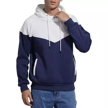 Осенне-зимняя мужская толстовка с капюшоном, теплая модная толстовка с цветными блоками, мужская куртка с капюшоном, толстовки и свитшоты (Мужской) M
