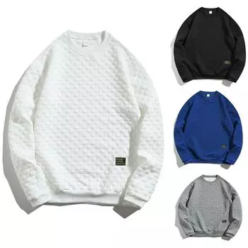 Осенне-зимняя мужская толстовка с капюшоном в тяжелую клетку, свободный повседневный свитер с круглым вырезом L чёрный