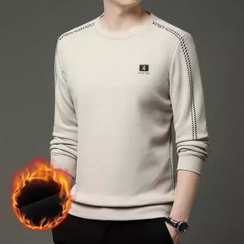 Осенне-зимняя мужская толстовка с утолщенным верхом, новый стиль, с шерстью, шелком и бархатом, круглый вырез, с теплой трикотажной подкладкой M