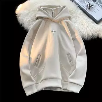 Осенне-зимняя мужская уличная свободная и мягкая куртка с капюшоном винтажная вышитая замшевая толстовка с капюшоном хип-хоп мужской пуловер XXL темно серый