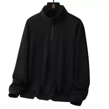 Осенне-зимняя мужская уличная толстовка с воротником-стойкой и полумолнией из махрового трикотажного флиса, куртка-пуловер M чёрный