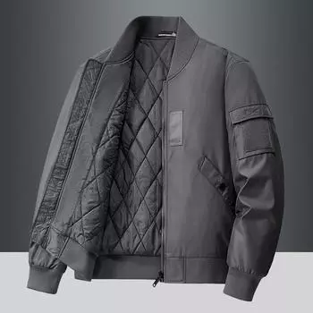 Осенне-зимняя мужская утолщенная бейсбольная майка, американская куртка-бомбер, повседневная куртка с хлопковой подкладкой, летный костюм M серый