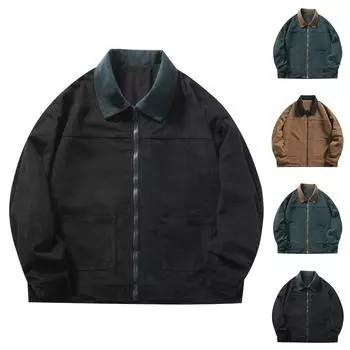 Осенне-зимняя мужская вельветовая утепленная большая куртка, цветное повседневное пальто XXL чёрный