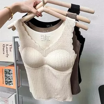 Осенне-зимняя немецкая бархатная теплая майка для женщин с толстой бархатной подошвой, облегающий крой и бесследное теплое нижнее белье для женщин M чёрный