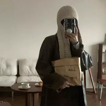 Осенне-зимняя нишевая ретро-сумка ручной вязки из шерсти, наушник, протектор на шею с длинным ремешком, шапка Lei Feng цвета хаки M56-58cm