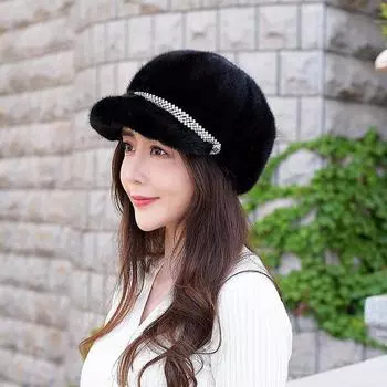 Осенне-зимняя норковая шапка женская норковая шапка со стразами норковый берет с бриллиантами термоуниверсальная меховая шапка Adjustable