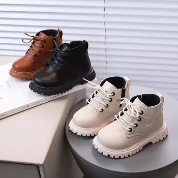 Осенне-зимняя новая детская обувь Детские ботинки Martin Ботинки для мальчиков в британском стиле Короткие ботинки для девочек Детская обувь Тенденция к одинарным ботинкам 21 белый