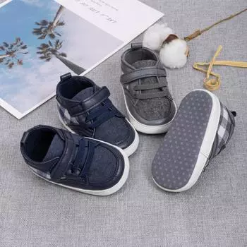 Осенне-зимняя новая детская обувь в клетку, удобная детская обувь с мягкой подошвой на липучке, обувь для малышей, повседневная обувь с высоким берцем 11 синий