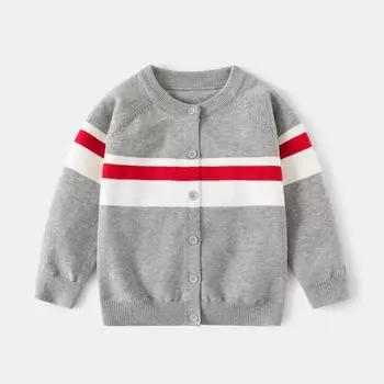 Осенне-зимняя новая детская одежда для мальчиков, свитер, кардиган, детская однослойная хлопковая нить, полосатая трикотажная хлопковая куртка 100 серый