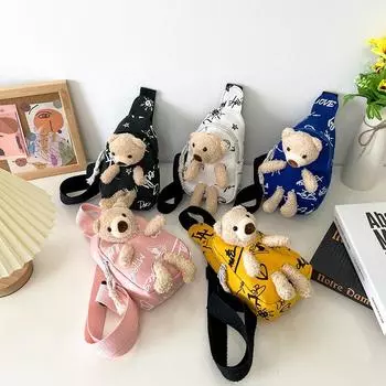 Осенне-зимняя новая детская сумка-грудь с милым медведем, детская сумка с мультяшной куклой, сумка-мессенджер для мальчиков и девочек белый