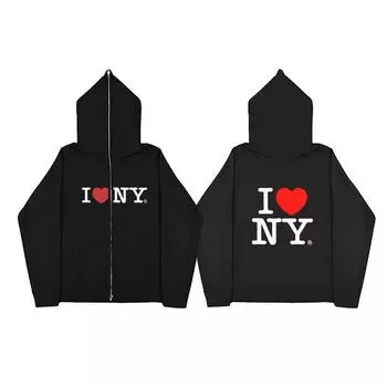 Осенне-зимняя новая длинная молния серии I Love City для мужчин и женщин, толстовка с капюшоном и флисовая куртка S