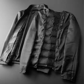 Осенне-зимняя новая кожаная куртка, однотонная мужская повседневная куртка из натуральной кожи, кожаная куртка, мужская осенне-зимняя куртка-стойка с воротником-стойкой M чёрный