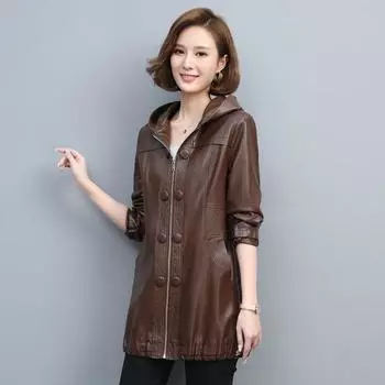 Осенне-зимняя новая кожаная одежда для среднего и пожилого возраста, женская кожаная ветровка средней длины, утолщенное хлопковое пальто для мамы L