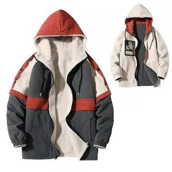 Осенне-зимняя новая куртка большого размера из овечьей шерсти с двух сторон для ношения на хлопковой подкладке, модная лоскутная куртка плюс флисовое толстое пальто, мужская одежда L белый