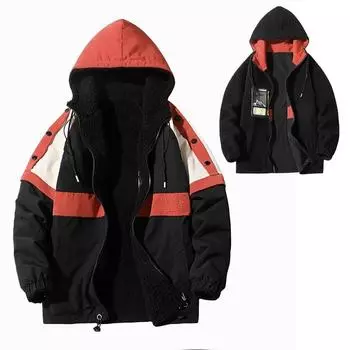 Осенне-зимняя новая куртка большого размера из овечьей шерсти с двух сторон для ношения на хлопковой подкладке, модная лоскутная куртка плюс флисовое толстое пальто, мужская одежда L белый