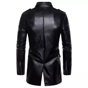 Осенне-зимняя новая мужская длинная кожаная куртка с воротником-стойкой, кожаная куртка из искусственной кожи M