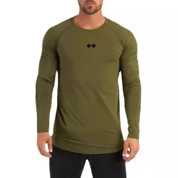 Осенне-зимняя новая мужская дышащая футболка для фитнеса, мягкая и удобная футболка с длинными рукавами и подкладкой M чёрный