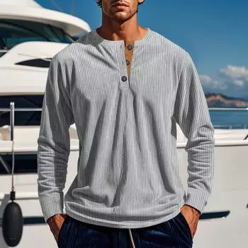 Осенне-зимняя новая мужская футболка с длинными рукавами и четырьмя пуговицами из вельвета Slim мужская рубашка Henry S чёрный