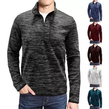 Осенне-зимняя новая мужская футболка с высоким воротником, внешняя торговля, уличная рубашка на молнии с длинным рукавом 1/4 XXL