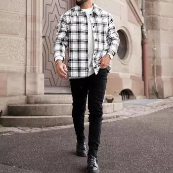 Осенне-зимняя новая мужская клетчатая рубашка для повседневных поездок на работу M белый