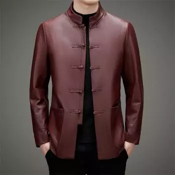 Осенне-зимняя новая мужская кожаная куртка в китайском стиле Тан, куртка из коровьей кожи для мужчин L
