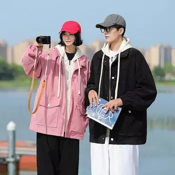 Осенне-зимняя новая мужская куртка с капюшоном в японском гонконгском стиле, повседневное свободное пальто для пар, Тренч M чёрный