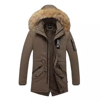 Осенне-зимняя новая мужская одежда с хлопковой подкладкой, средняя и длинная, с капюшоном для людей среднего возраста и молодежи, утепленная мужская куртка с хлопковой подкладкой L хаки