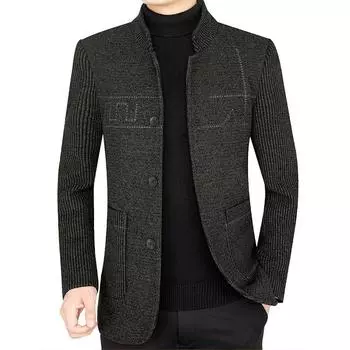 Осенне-зимняя новая мужская повседневная шерстяная куртка среднего возраста, утепленное верхнее пальто, шерстяное пальто для папы M