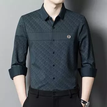 Осенне-зимняя новая мужская рубашка с длинными рукавами с лацканами, деловая повседневная рубашка с принтом для молодежи и среднего возраста, стильная рубашка M