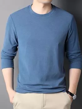 Осенне-зимняя новая мужская рубашка с круглым вырезом и двухсторонним немецким бархатом, однотонная футболка с длинным рукавом для мужчин среднего и молодого возраста M