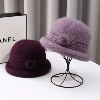 Осенне-зимняя новая мужская шапка женская вязаная универсальная теплая кроличья шерсть утолщенная модная шерстяная шапка для тазика бабушкина One size