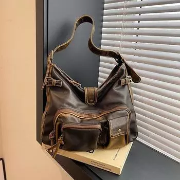 Осенне-зимняя новая нишевая сумка через плечо с несколькими карманами и одной подмышкой, большая вместимость