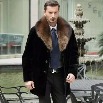 Осенне-зимняя новая норковая шуба мужская из цельной норки средней длины, кожаное пальто из норки, большая теплая шуба из искусственного меха S