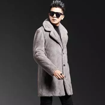 Осенне-зимняя новая норковая шуба, мужская норковая длинная норковая кожаная шуба, большая теплая шуба из искусственного меха S