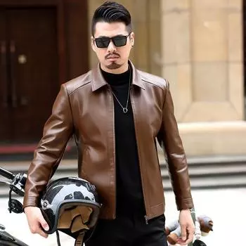 Осенне-зимняя новая одежда из натуральной кожи, мужская облегающая кожаная куртка с короткими лацканами, мужское пальто из натуральной кожи среднего возраста M