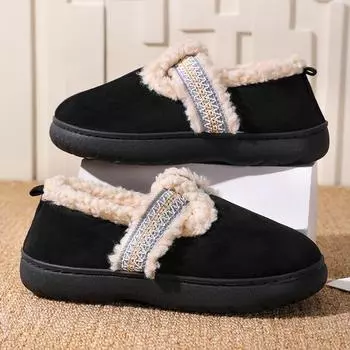 Осенне-зимняя новая однотонная замшевая хлопковая обувь, повседневная зимняя обувь, низкие замшевые женские хлопковые туфли 35 чёрный