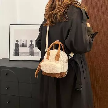 Осенне-зимняя новая овечья шерсть, сращивание, маленькая переносная сумка-мессенджер, женская шерстяная сумка, универсальная сумка через плечо, шерстяная сумка темно-коричневого