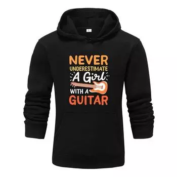 Осенне-зимняя новая персонализированная одежда с принтом гитары, толстовка для мужчин и женщин, пуловер для любителей бега, спортивная толстовка с капюшоном S чёрный