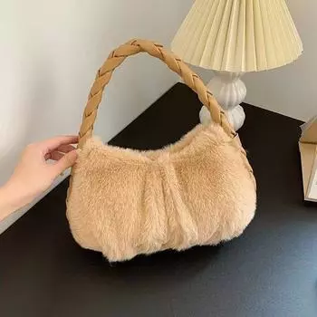 Осенне-зимняя новая плетеная плюшевая сумка подмышкой, симпатичная, простая, нишевая, высокочувствительная, вместительная, универсальная женская сумка