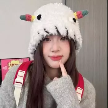 Осенне-зимняя новая плюшевая шапка-монстр для девочек, забавная, милая, радужная, круассановая, вязаная шапка, теплая, универсальная, панама M56-58cm