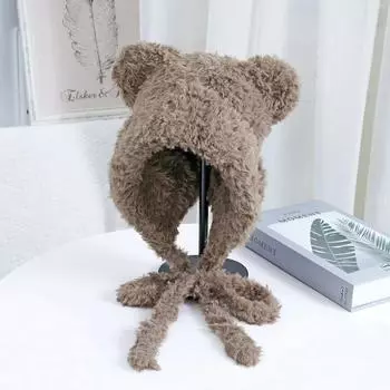 Осенне-зимняя новая плюшевая вязаная шапка с кошачьими ушками и двойным хвостом, милая универсальная модная теплая защита для ушей, маленькая шерстяная шапка