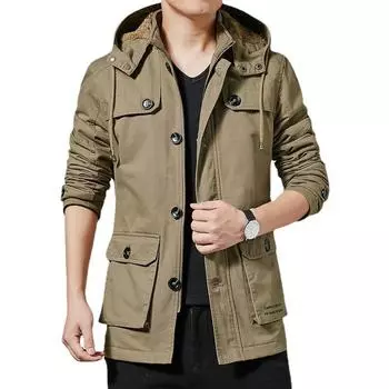 Осенне-зимняя новая повседневная мужская куртка в корейском стиле из утолщенного бархата из чистого хлопка, ветровка средней длины для мужчин M