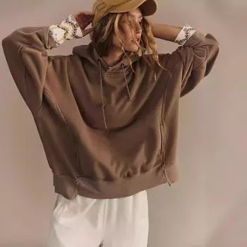 Осенне-зимняя новая повседневная однотонная женская толстовка с капюшоном и свободными карманами для женщин S