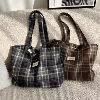 Осенне-зимняя новая ретро шерстяная клетчатая сумка большой вместимости для поездок на работу женская сумка через плечо кирпич красный