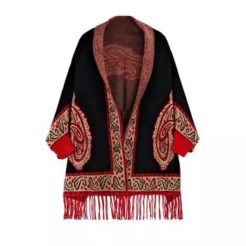 Осенне-зимняя новая шаль в этническом стиле для женщин, ретро-жаккардовая имитация кашемира, утолщенная накидка с свадебным пальто-чонсам, свитер average size хаки