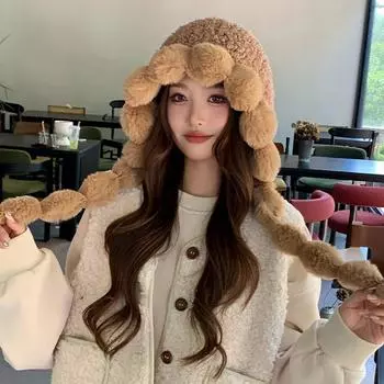 Осенне-зимняя новая шапка женская плюшевая вязаная шапка облако зимняя теплая холодная защитная шапка-ушанка утолщенная молниеносная шапка