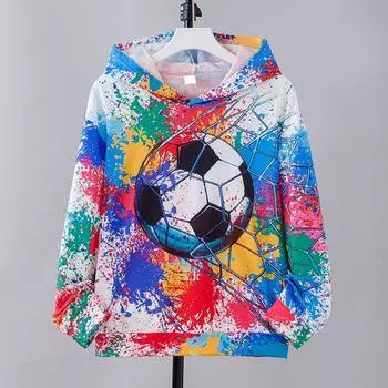 Осенне-зимняя новая симпатичная футбольная принтованная толстовка с капюшоном и длинными рукавами для мальчиков для повседневного отдыха на день рождения 100
