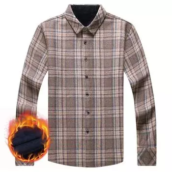 Осенне-зимняя новая стильная шерстяная мужская бархатная рубашка среднего возраста, повседневная утолщенная теплая рубашка в клетку, повседневная мужская одежда M