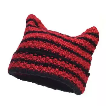 Осенне-зимняя новая теплая шерстяная шапка, симпатичные кошачьи ушки, отпаренные кошачьи ушки в форме хлеба, корейская модная полосатая вязаная шапка, пуловер
