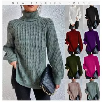 Осенне-зимняя новая трикотажная рубашка с высоким воротником средней длины со вставными плечевыми рукавами, мягкий и удобный женский воротник S белый